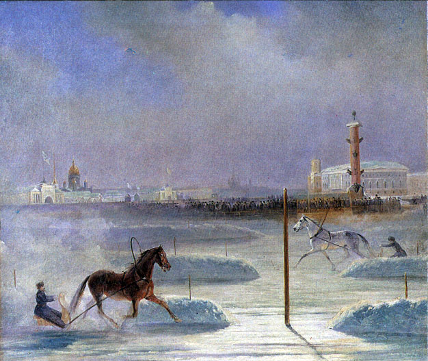 Неизвестный художник XIX в. Зимний бег на Неве 