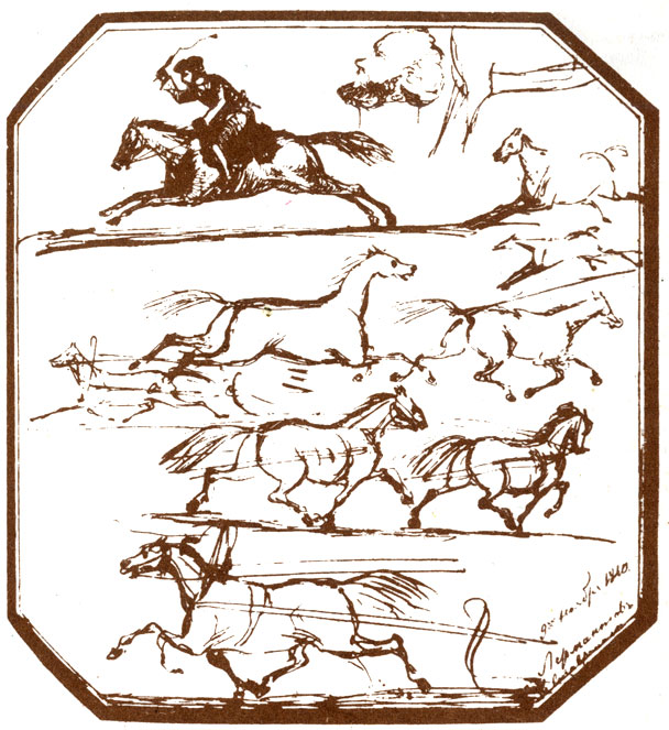 Скачущие кони. Рисунок М. Ю. Лермонтова.