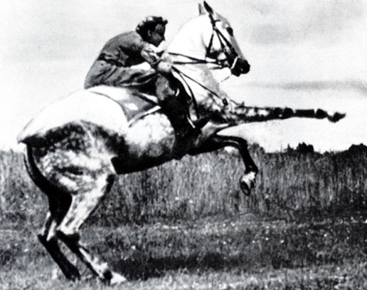 На соревнованиях по высшей школе верховой езды в 1948 г. выступает А. Левина на Пальме. Галоп на трех ногах